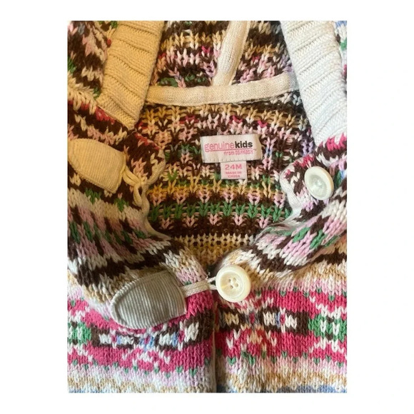 Genuine Kids Girls Multicolored Fair Isle Oshkosh Hooded Knit Cardigan S… - Picture 4 of 5